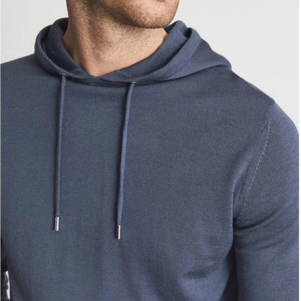 Reiss Air Force Blue Merino Wool Hoodie Size Small